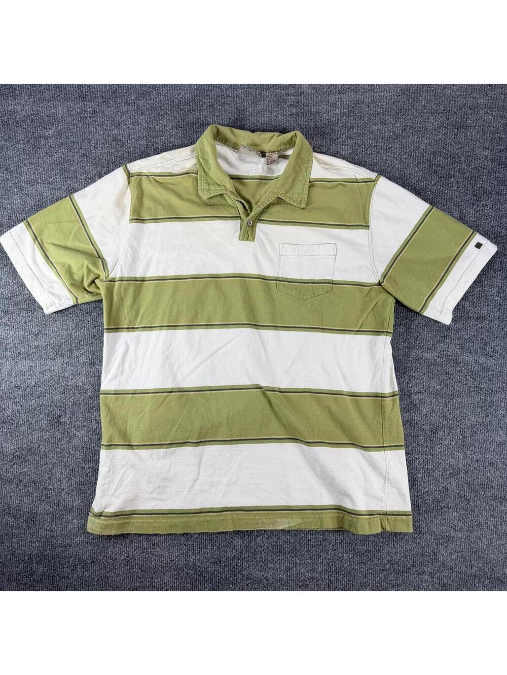 Quicksilver Green & White Striped Polo Shirt XL - Y2K, Surf, Skater, 90's, 2000s